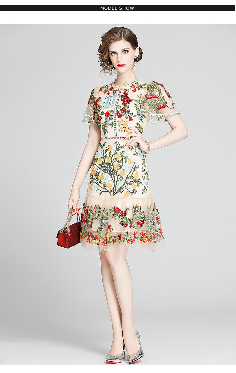 Julieta Floral Embroidery Midi Dress Bodycon Ruffle Dress - Seldom Seen Styles