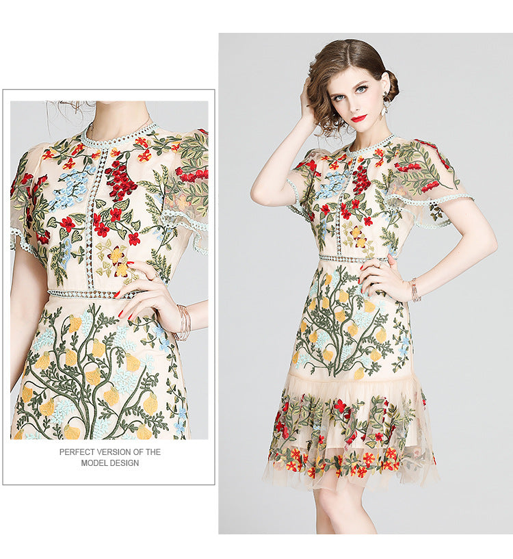 Julieta Floral Embroidery Midi Dress Bodycon Ruffle Dress - Seldom Seen Styles