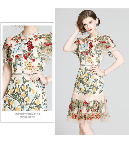 Julieta Floral Embroidery Midi Dress Bodycon Ruffle Dress - Seldom Seen Styles