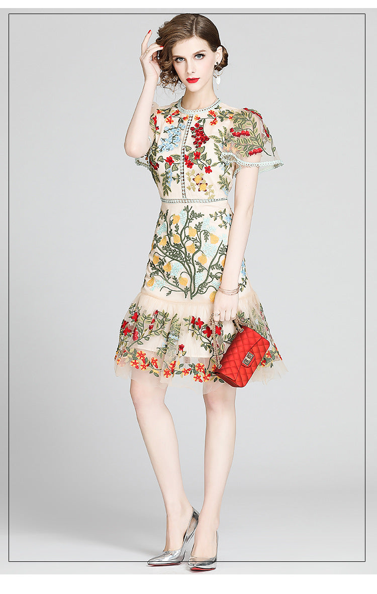 Julieta Floral Embroidery Midi Dress Bodycon Ruffle Dress - Seldom Seen Styles