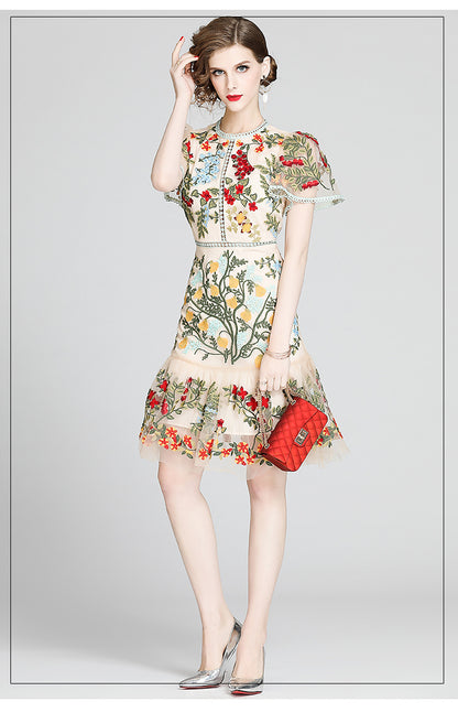 Julieta Floral Embroidery Midi Dress Bodycon Ruffle Dress - Seldom Seen Styles
