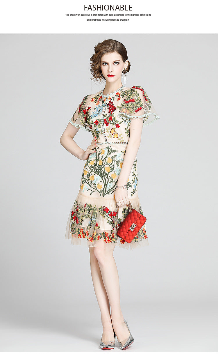 Julieta Floral Embroidery Midi Dress Bodycon Ruffle Dress - Seldom Seen Styles