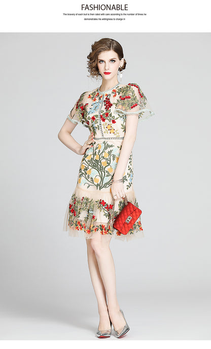Julieta Floral Embroidery Midi Dress Bodycon Ruffle Dress - Seldom Seen Styles