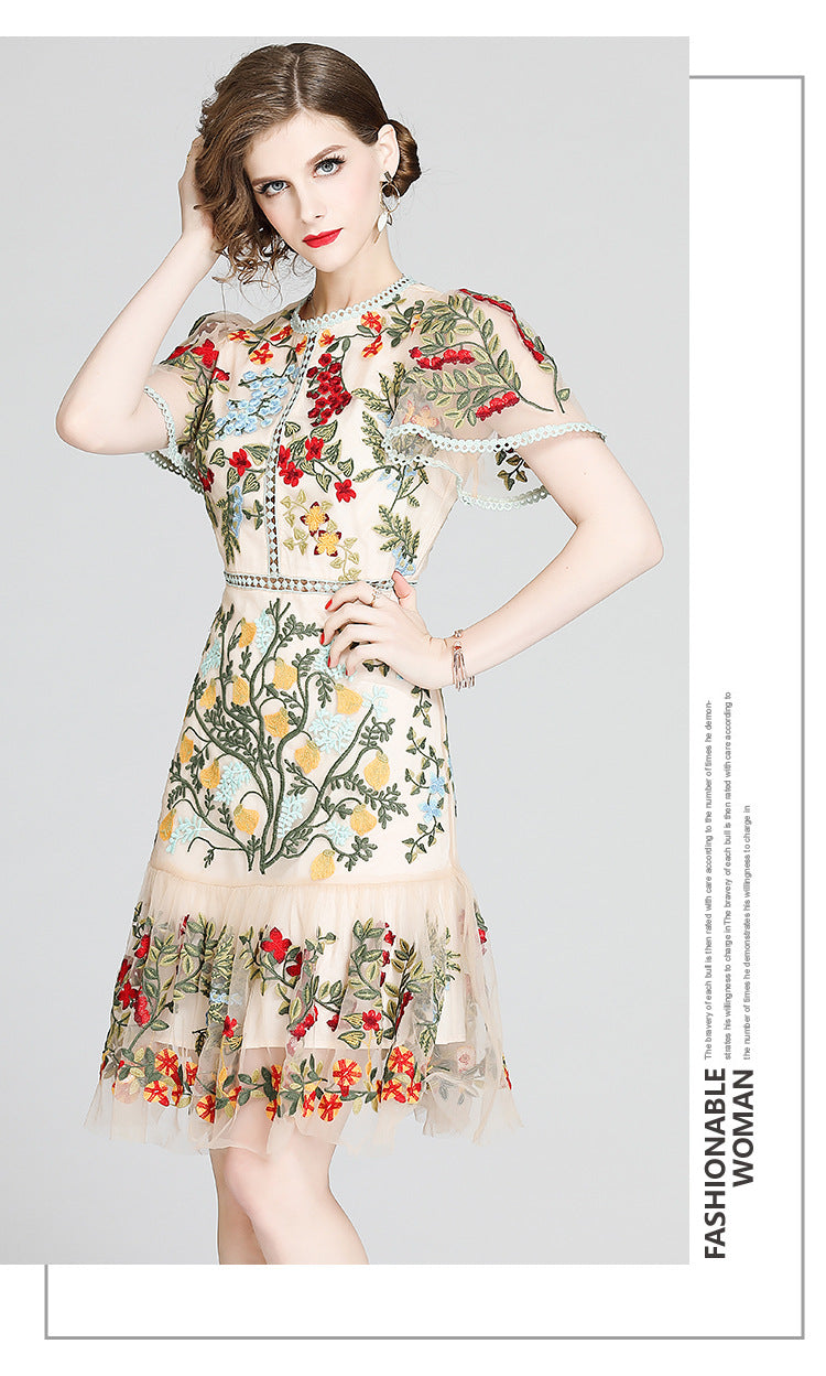 Julieta Floral Embroidery Midi Dress Bodycon Ruffle Dress - Seldom Seen Styles