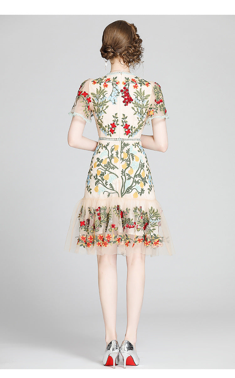 Julieta Floral Embroidery Midi Dress Bodycon Ruffle Dress - Seldom Seen Styles