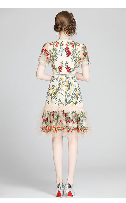 Julieta Floral Embroidery Midi Dress Bodycon Ruffle Dress - Seldom Seen Styles