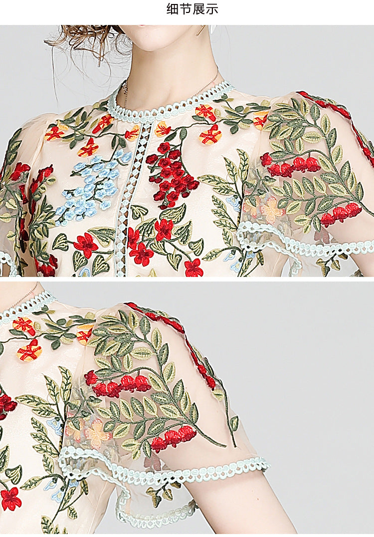 Julieta Floral Embroidery Midi Dress Bodycon Ruffle Dress - Seldom Seen Styles