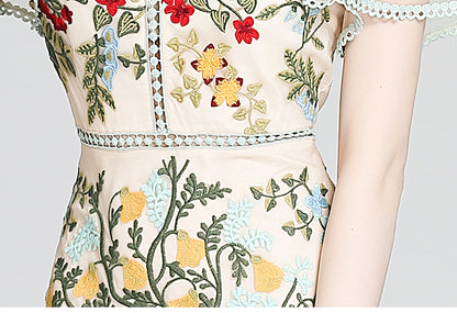 Julieta Floral Embroidery Midi Dress Bodycon Ruffle Dress - Seldom Seen Styles