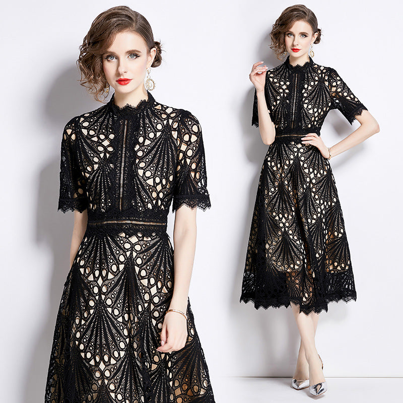 Karin Floral Embroidered Dress Waist-Cinching Flared Gown Dress - Seldom Seen Styles