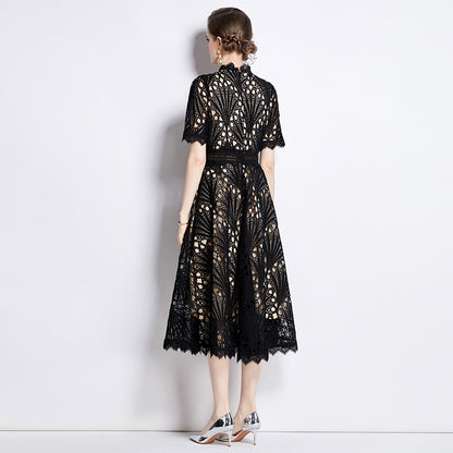 Karin Floral Embroidered Dress Waist-Cinching Flared Gown Dress - Seldom Seen Styles