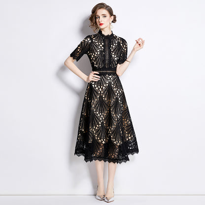 Karin Floral Embroidered Dress Waist-Cinching Flared Gown Dress - Seldom Seen Styles