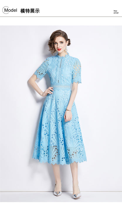 Karin Floral Embroidered Dress Waist-Cinching Flared Gown Dress - Seldom Seen Styles