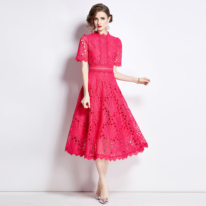 Karin Floral Embroidered Dress Waist-Cinching Flared Gown Dress - Seldom Seen Styles