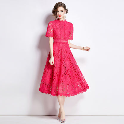 Karin Floral Embroidered Dress Waist-Cinching Flared Gown Dress - Seldom Seen Styles
