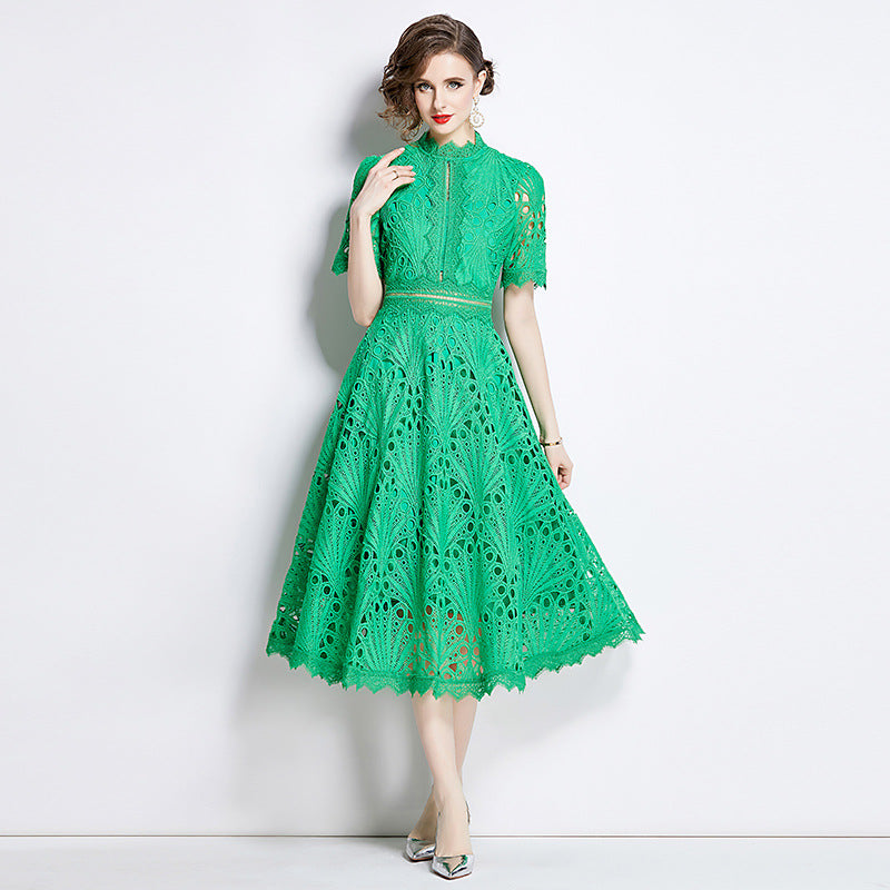 Karin Floral Embroidered Dress Waist-Cinching Flared Gown Dress - Seldom Seen Styles