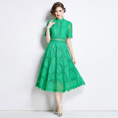 Karin Floral Embroidered Dress Waist-Cinching Flared Gown Dress - Seldom Seen Styles