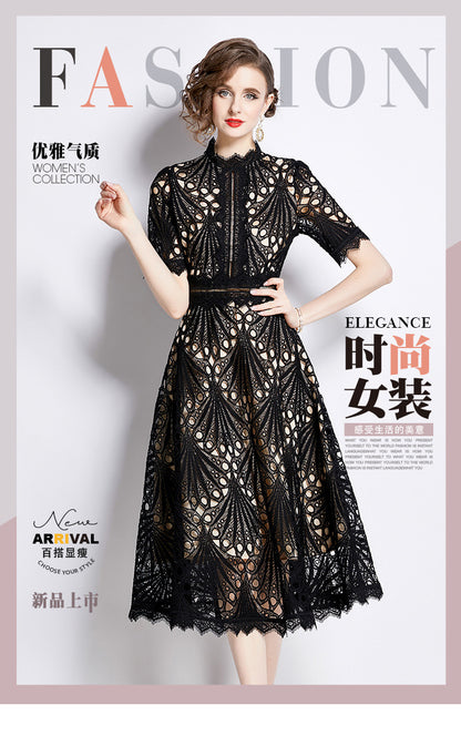 Karin Floral Embroidered Dress Waist-Cinching Flared Gown Dress - Seldom Seen Styles