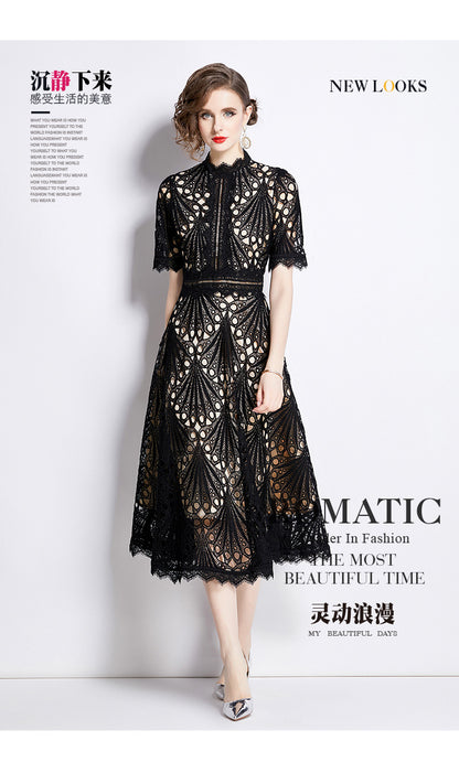 Karin Floral Embroidered Dress Waist-Cinching Flared Gown Dress - Seldom Seen Styles