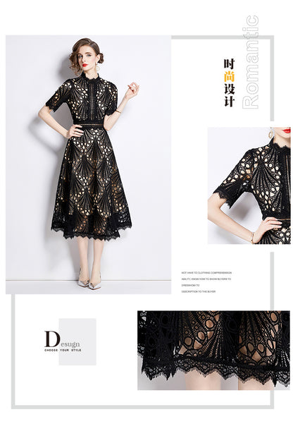 Karin Floral Embroidered Dress Waist-Cinching Flared Gown Dress - Seldom Seen Styles