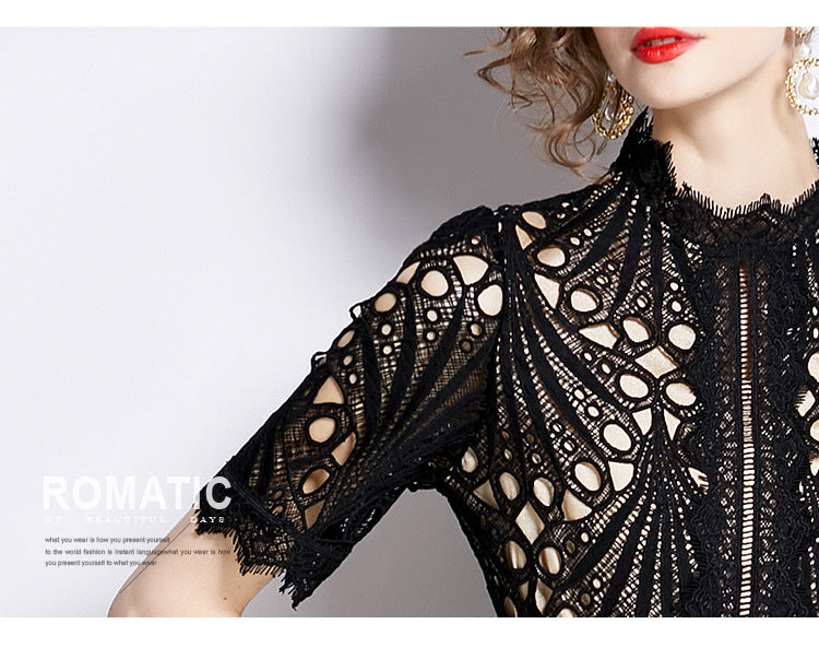 Karin Floral Embroidered Dress Waist-Cinching Flared Gown Dress - Seldom Seen Styles