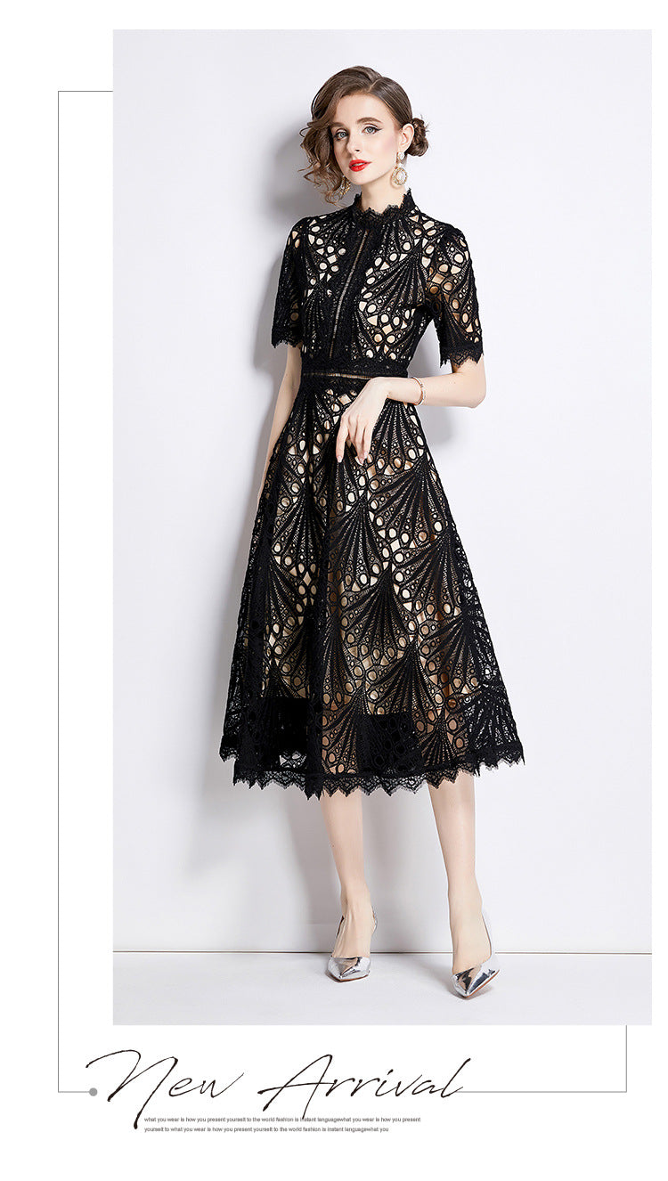 Karin Floral Embroidered Dress Waist-Cinching Flared Gown Dress - Seldom Seen Styles