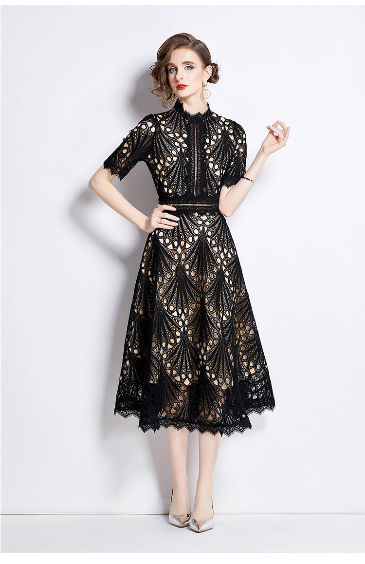 Karin Floral Embroidered Dress Waist-Cinching Flared Gown Dress - Seldom Seen Styles