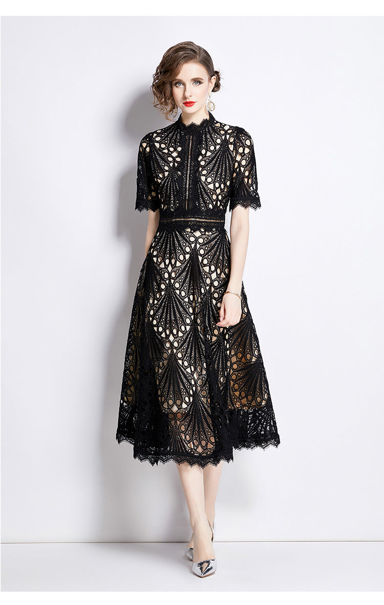 Karin Floral Embroidered Dress Waist-Cinching Flared Gown Dress - Seldom Seen Styles