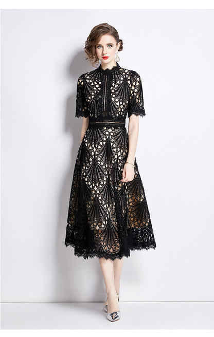 Karin Floral Embroidered Dress Waist-Cinching Flared Gown Dress - Seldom Seen Styles