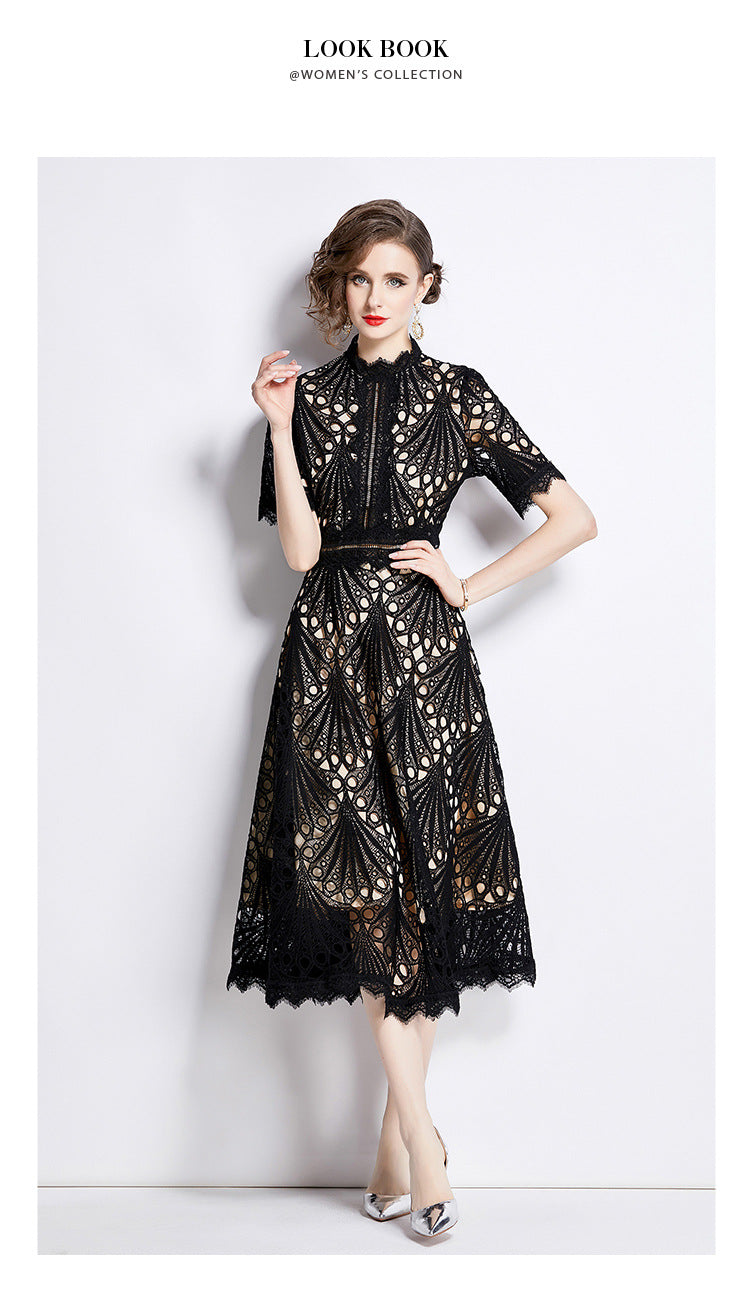 Karin Floral Embroidered Dress Waist-Cinching Flared Gown Dress - Seldom Seen Styles
