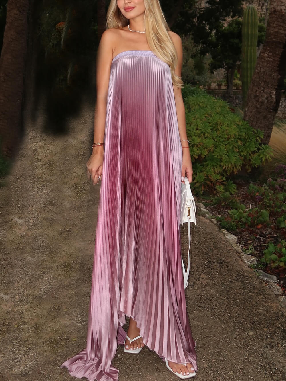 L'Idée Bisous Strapless Gown In Mauve Ombré Size 4 Exquisite Pleated Tube Top Irregular Hem Maxi Dress - Seldom Seen Styles