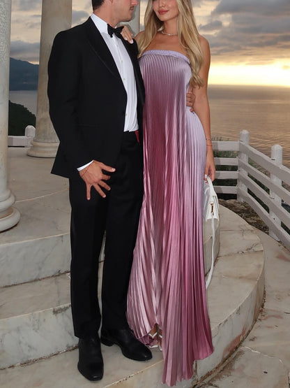 L'Idée Bisous Strapless Gown In Mauve Ombré Size 4 Exquisite Pleated Tube Top Irregular Hem Maxi Dress - Seldom Seen Styles