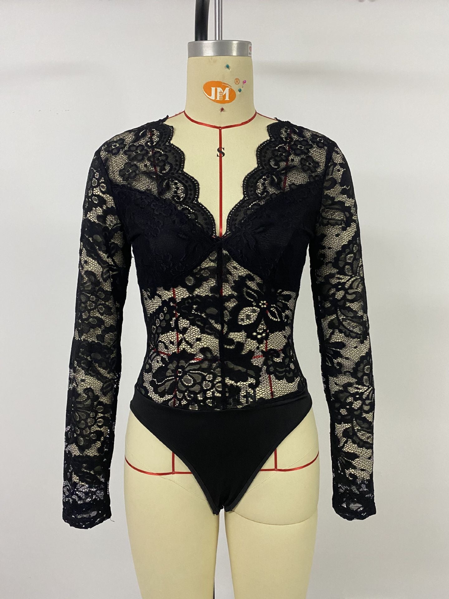 Lace Bodysuit for Women Sexy Long Sleeve V Neck Body Suits Going Out Tops Snap Crotch One Piece Teddy Lingerie - Seldom Seen Styles