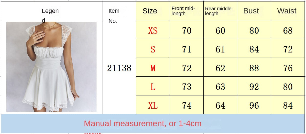 Lace Hem Square Collar Corset Pleated Mini Dress White - Seldom Seen Styles