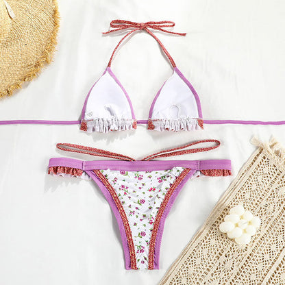 Lenny Vintage Floral Print Ruffled Bikini Set - Seldom Seen Styles