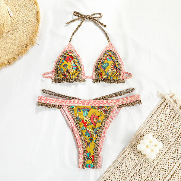 Lenny Vintage Floral Print Ruffled Bikini Set - Seldom Seen Styles