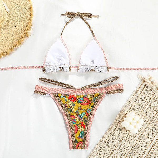 Lenny Vintage Floral Print Ruffled Bikini Set - Seldom Seen Styles