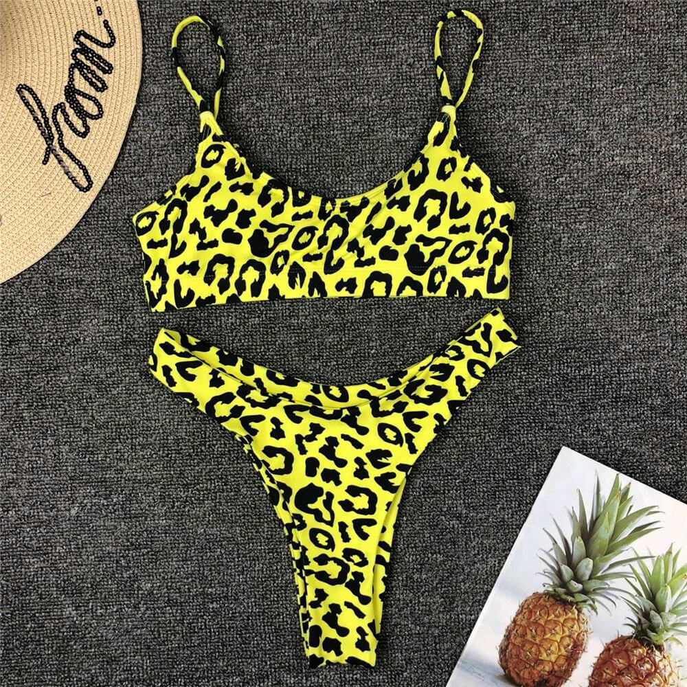 Leopard High Leg Bralette Brazilian Two Piece Bikini Swimsuit - Seldom Seen Styles