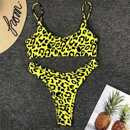 Leopard High Leg Bralette Brazilian Two Piece Bikini Swimsuit - Seldom Seen Styles