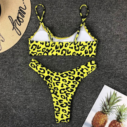 Leopard High Leg Bralette Brazilian Two Piece Bikini Swimsuit - Seldom Seen Styles