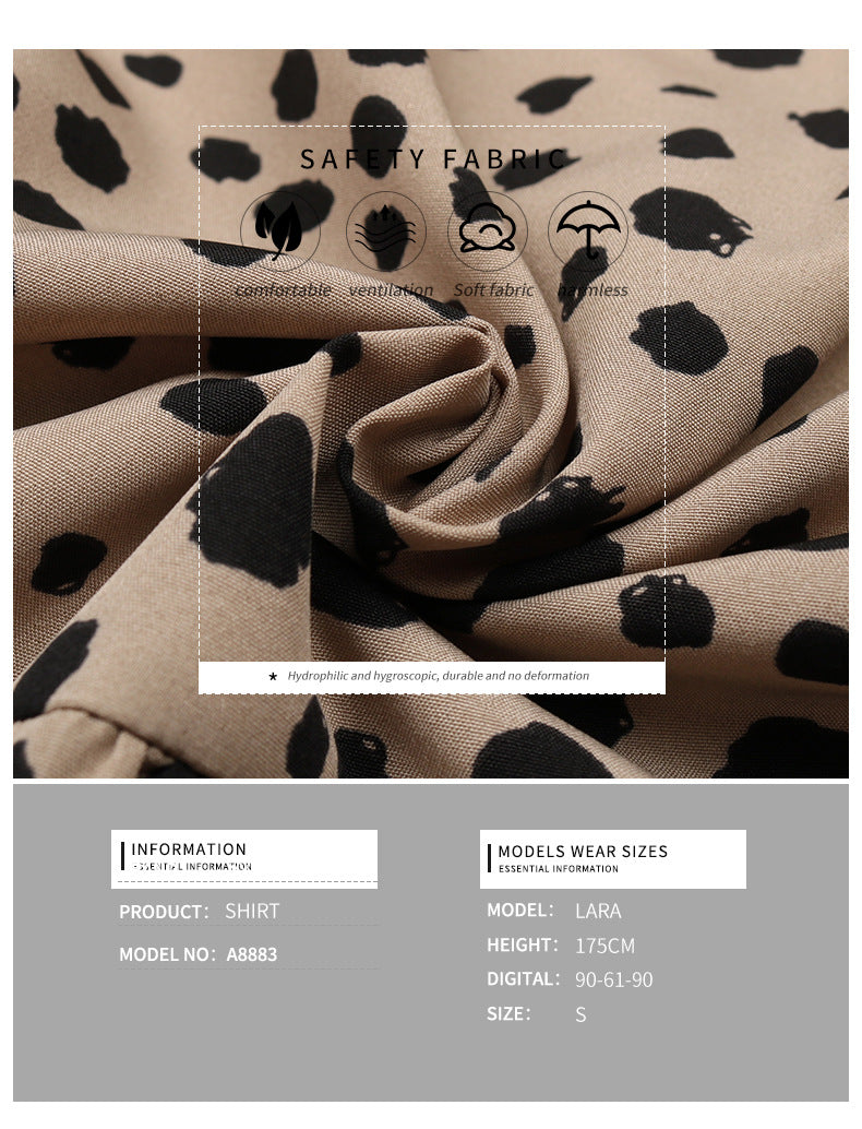 Leopard Print Blouse Shirts for Womens Black Polka Dots V Neck Long Sleeve Blouse Ruffle Flared Hem Babydoll Blouse - Seldom Seen Styles