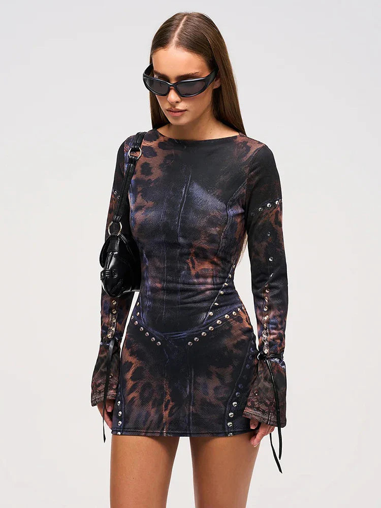 Leopard Rivet Gradient Gothic Mini Dress - Seldom Seen Styles