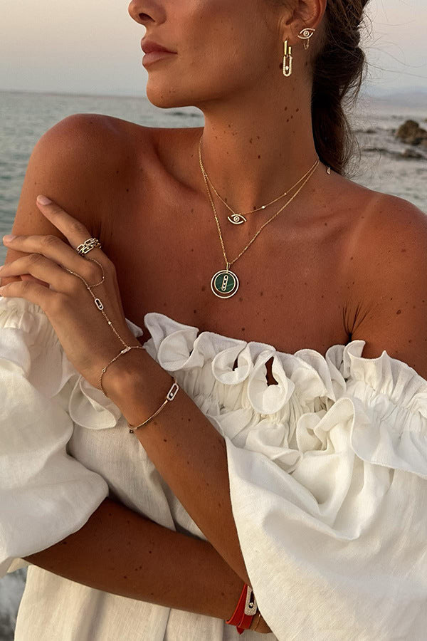 Linen Blend Off Shoulder Ruffle Puff Sleeve Pocketed Midi Dress Cotton Sexy Split Vacation Dress for Women - Seldom Seen Styles