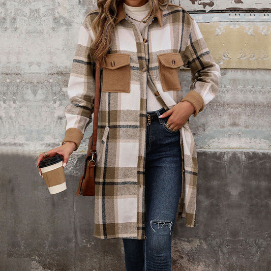 Long Jackets for Women Loose Fit Long Sleeve Flannel Plaid Coat Casual Button Down Lapel Shirt Jacket - Seldom Seen Styles