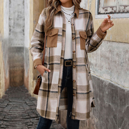Long Jackets for Women Loose Fit Long Sleeve Flannel Plaid Coat Casual Button Down Lapel Shirt Jacket - Seldom Seen Styles
