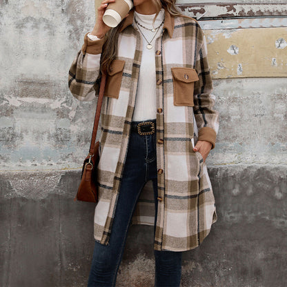 Long Jackets for Women Loose Fit Long Sleeve Flannel Plaid Coat Casual Button Down Lapel Shirt Jacket - Seldom Seen Styles