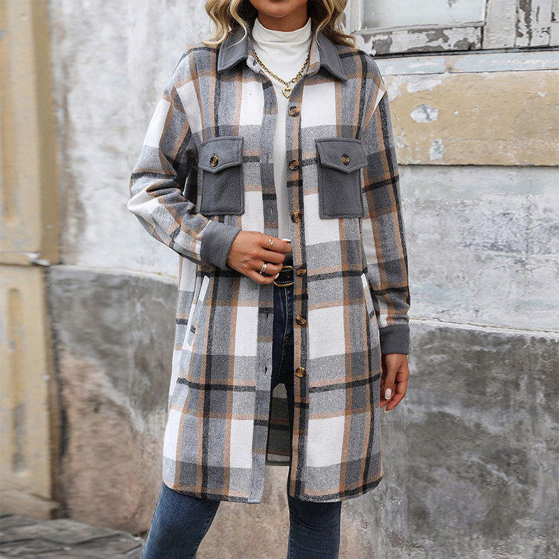 Long Jackets for Women Loose Fit Long Sleeve Flannel Plaid Coat Casual Button Down Lapel Shirt Jacket - Seldom Seen Styles