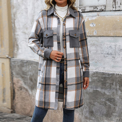 Long Jackets for Women Loose Fit Long Sleeve Flannel Plaid Coat Casual Button Down Lapel Shirt Jacket - Seldom Seen Styles