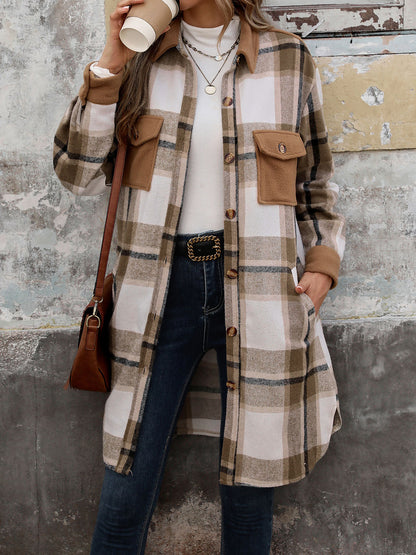 Long Jackets for Women Loose Fit Long Sleeve Flannel Plaid Coat Casual Button Down Lapel Shirt Jacket - Seldom Seen Styles