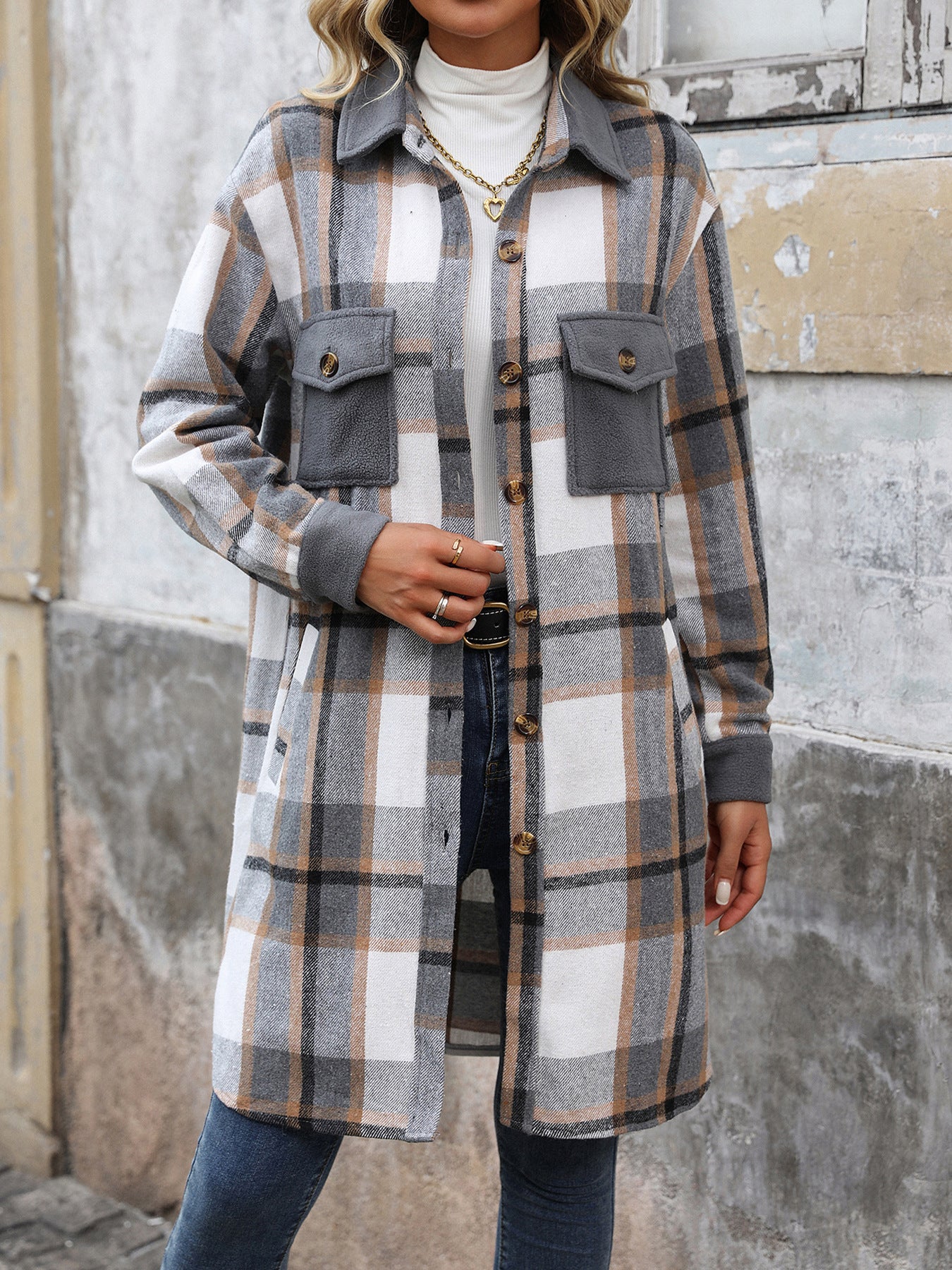 Long Jackets for Women Loose Fit Long Sleeve Flannel Plaid Coat Casual Button Down Lapel Shirt Jacket - Seldom Seen Styles