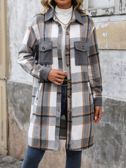Long Jackets for Women Loose Fit Long Sleeve Flannel Plaid Coat Casual Button Down Lapel Shirt Jacket - Seldom Seen Styles